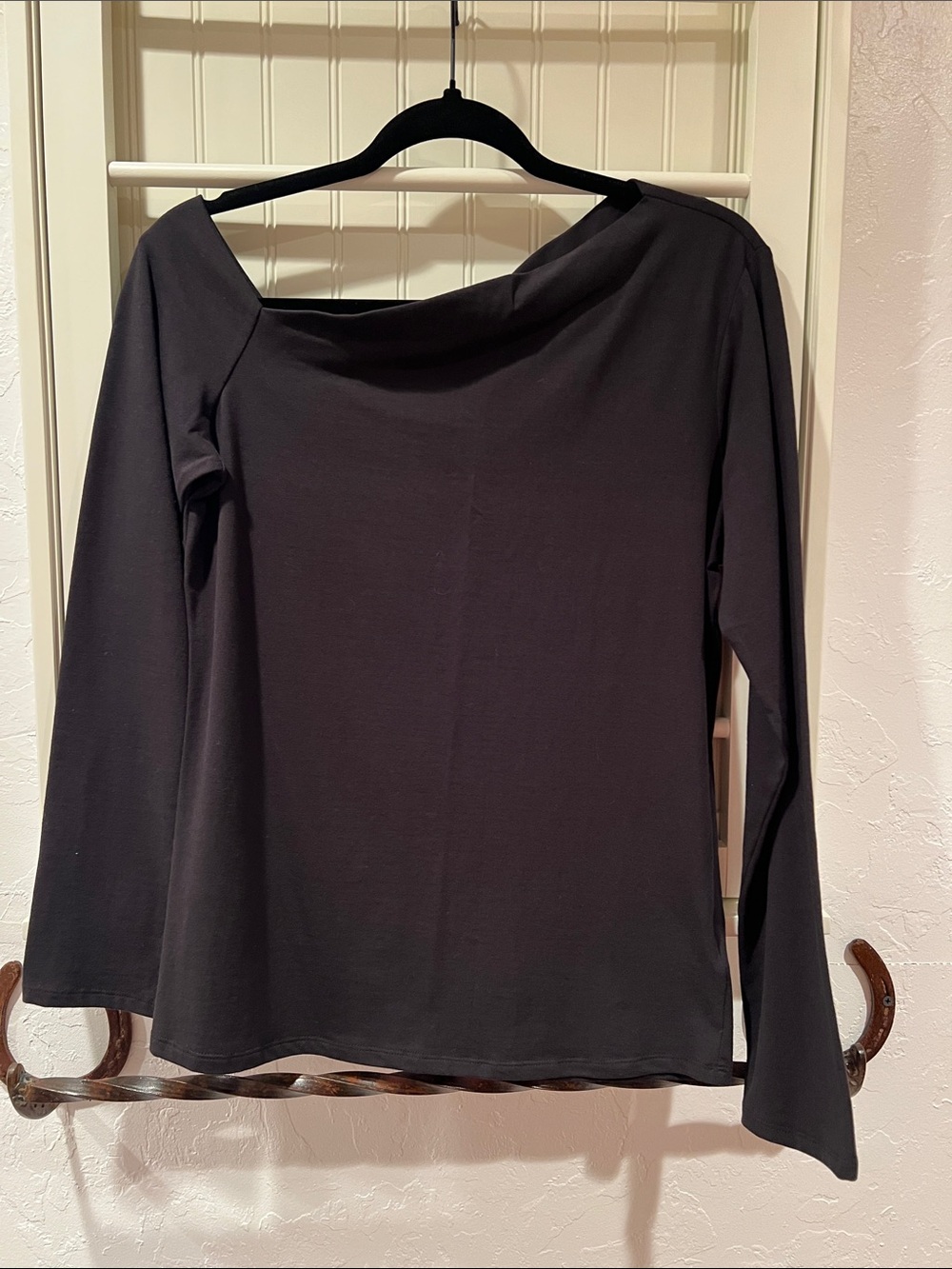 Another Love Black Asymmetrical Neck Line Long-Sleeve Top